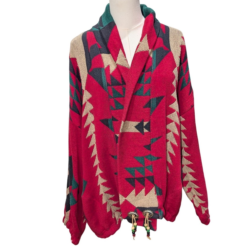 Silverado New Mexico Wool Cardigan Sweater Red Southwestern Concho Vintage Med